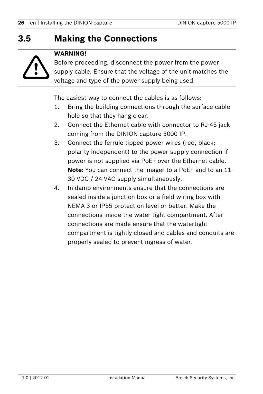 Bosch Appliances 5000 IP installation manual Making the Connections 