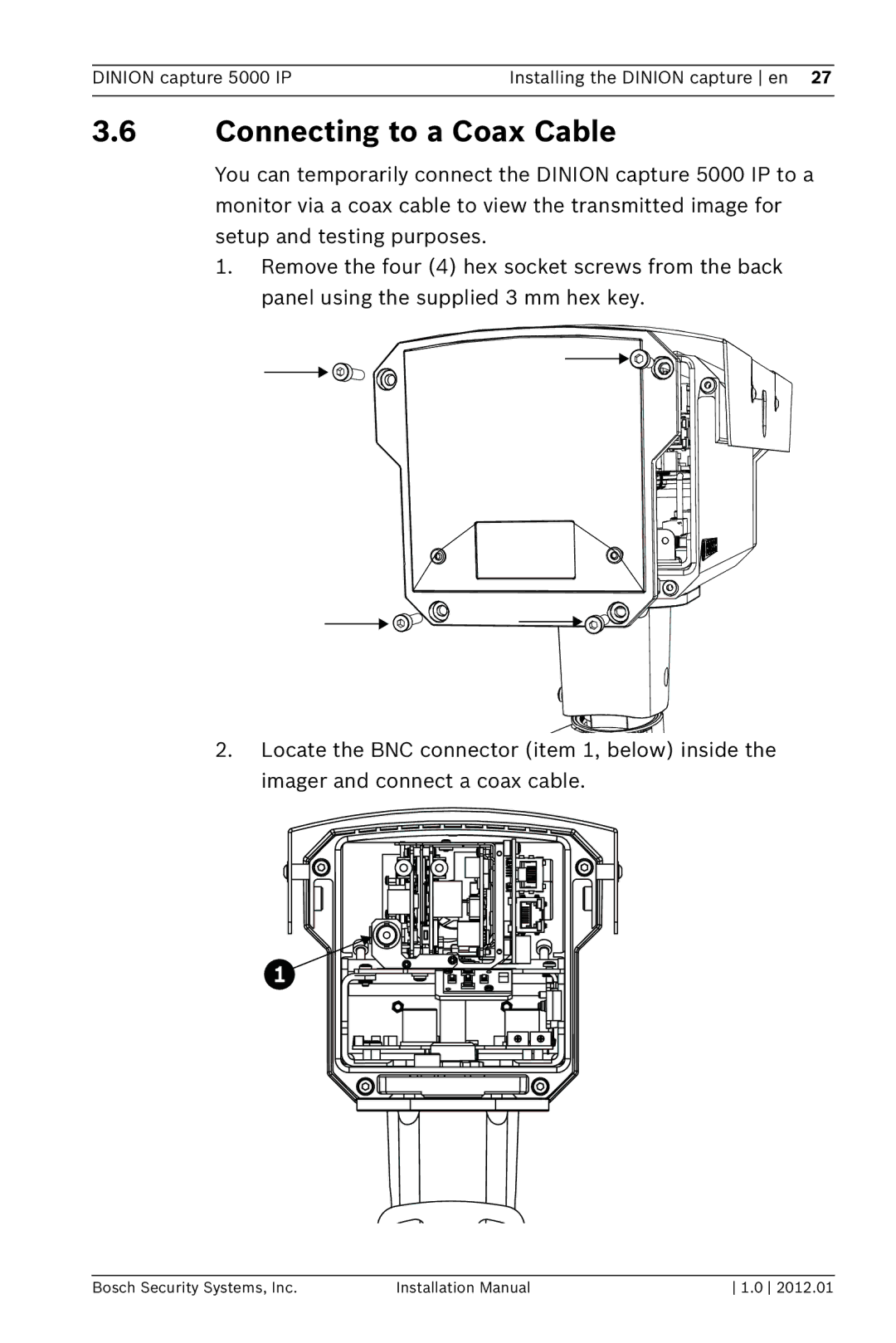 Bosch Appliances 5000 IP installation manual Connecting to a Coax Cable 