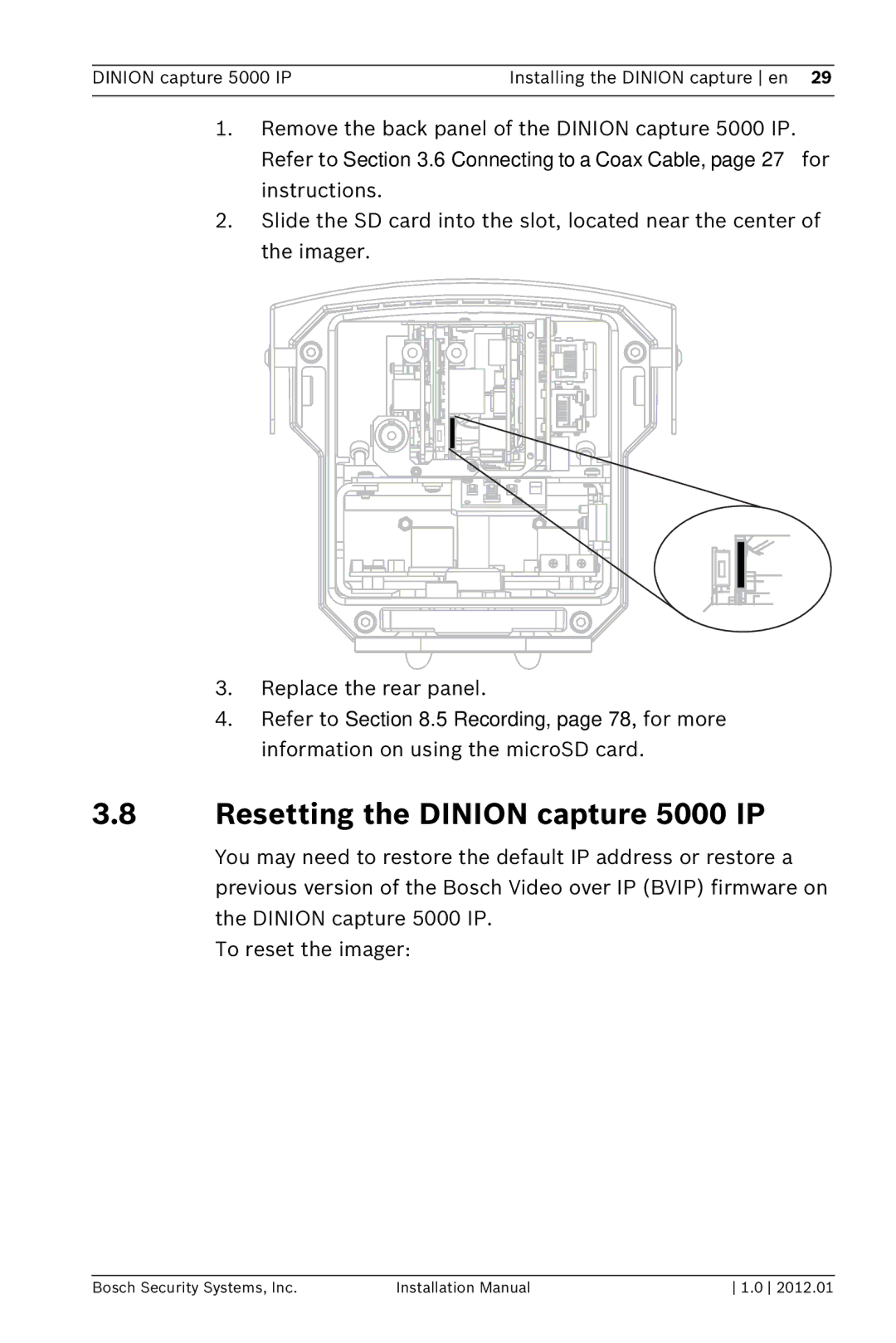 Bosch Appliances installation manual Resetting the Dinion capture 5000 IP 