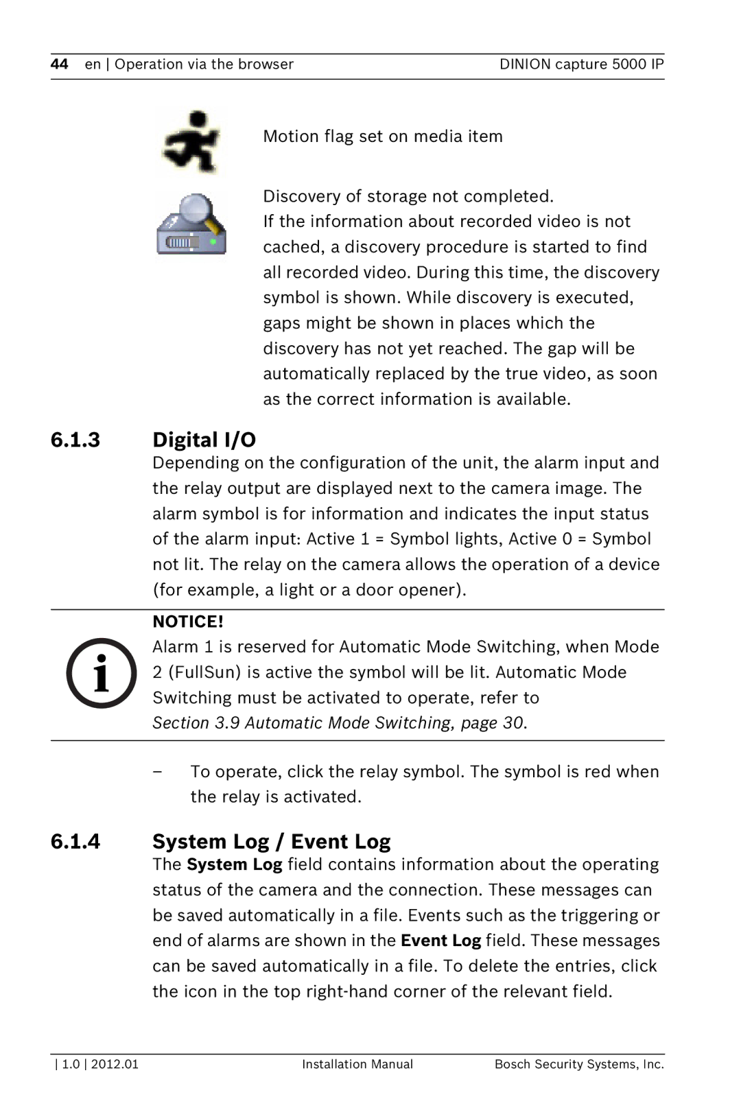 Bosch Appliances 5000 IP installation manual Digital I/O, System Log / Event Log 