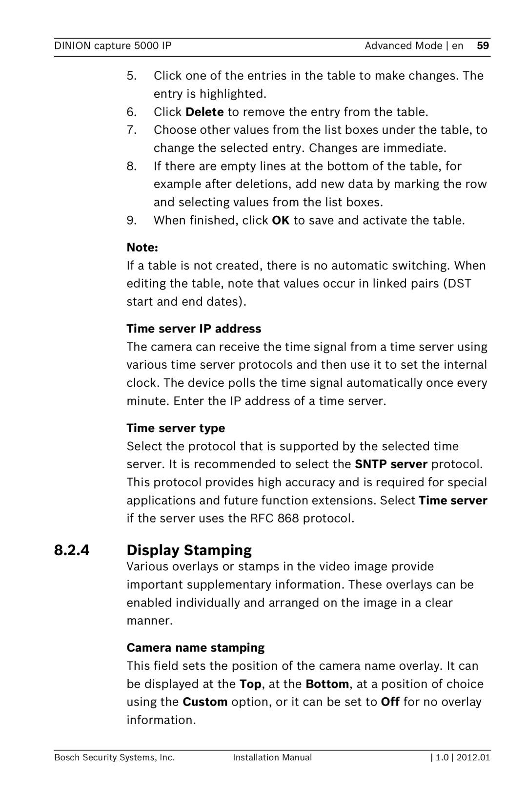 Bosch Appliances 5000 IP installation manual Display Stamping, Camera name stamping 