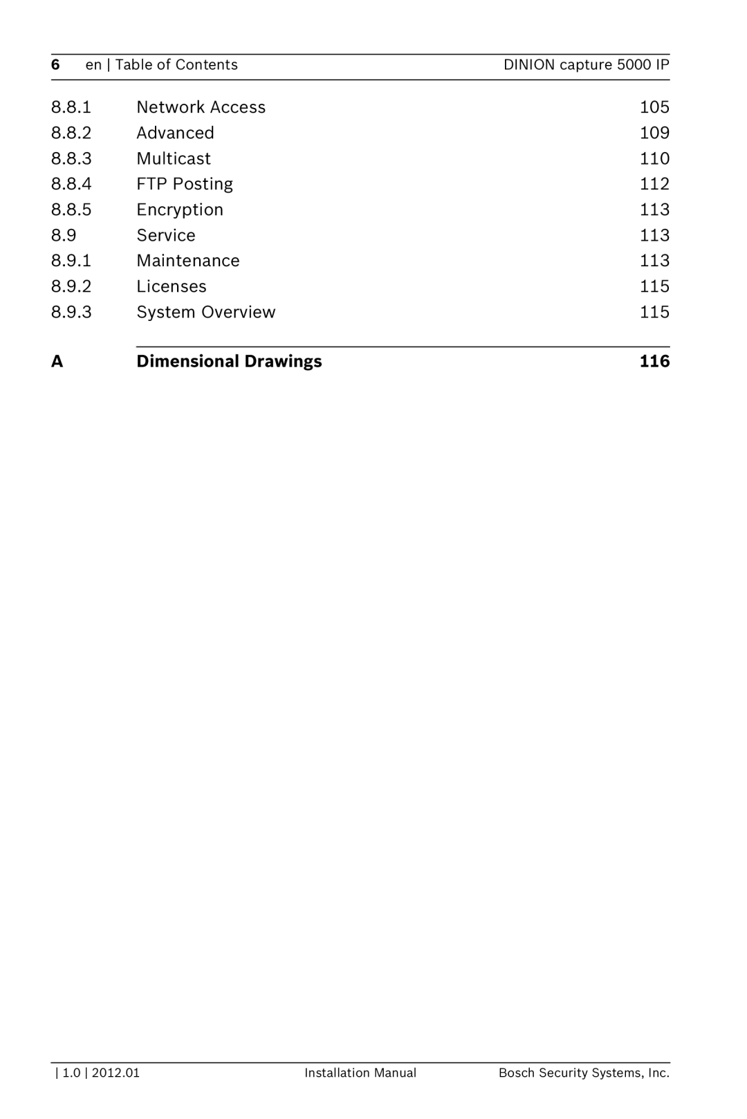 Bosch Appliances 5000 IP installation manual Dimensional Drawings 116 