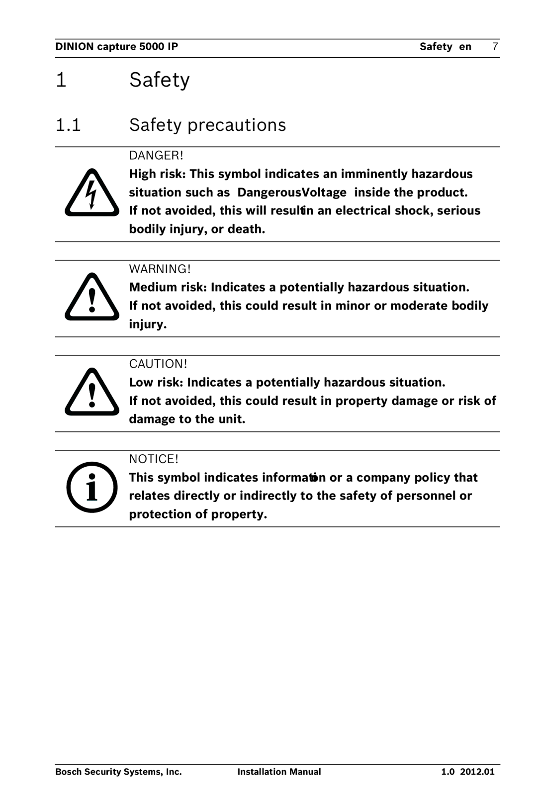 Bosch Appliances 5000 IP installation manual Safety precautions 