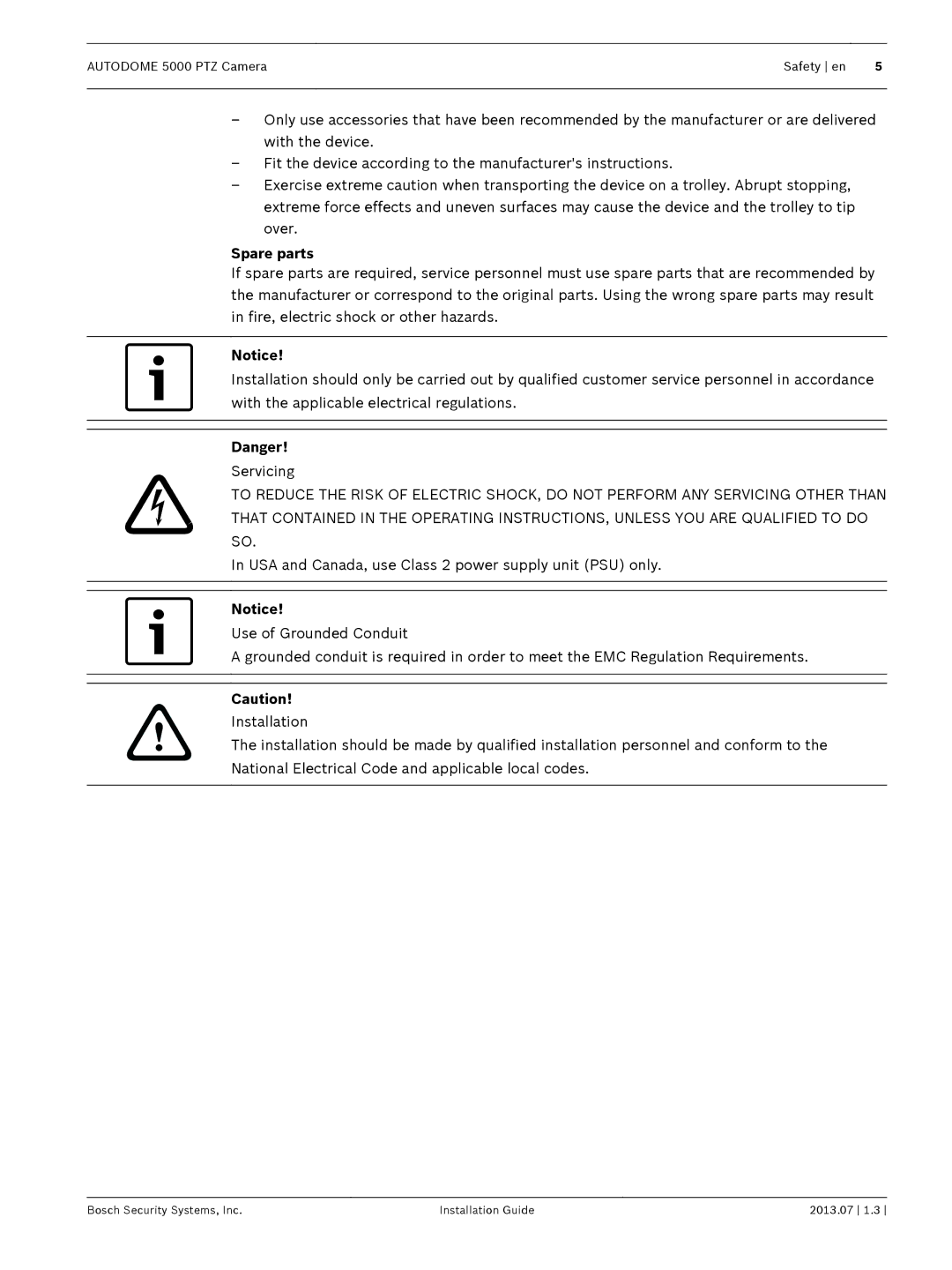 Bosch Appliances 5000 PTZ manual Spare parts 