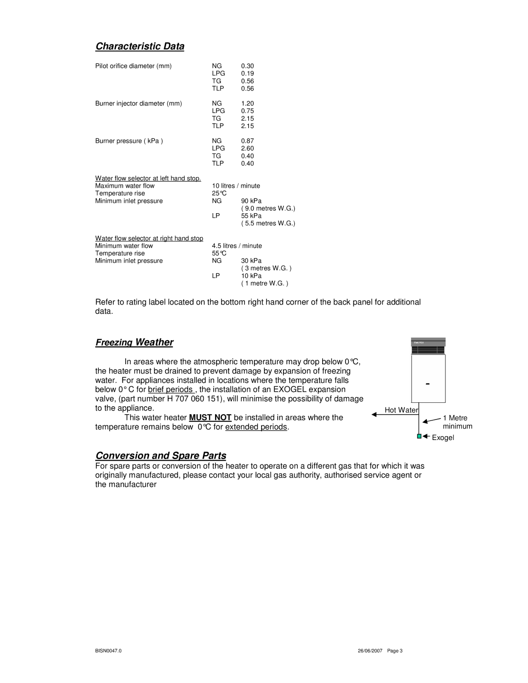 Bosch Appliances 600 operating instructions Characteristic Data, Conversion and Spare Parts 