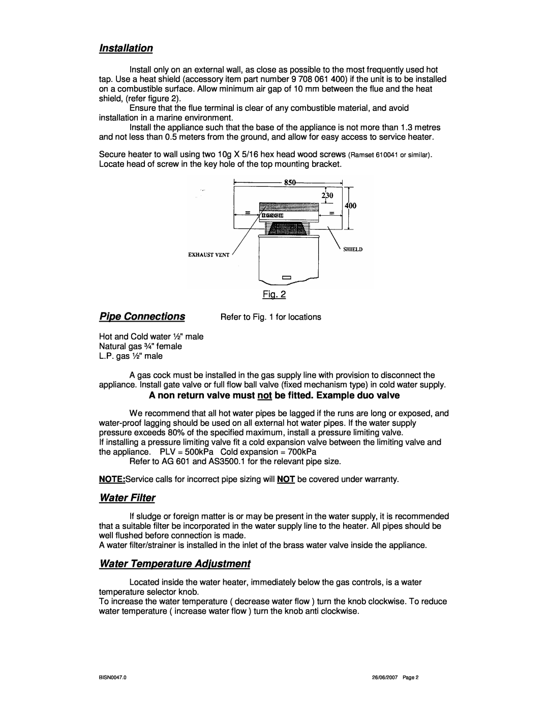 Bosch Appliances 600 operating instructions Installation, Pipe Connections, Water Filter, Water Temperature Adjustment 