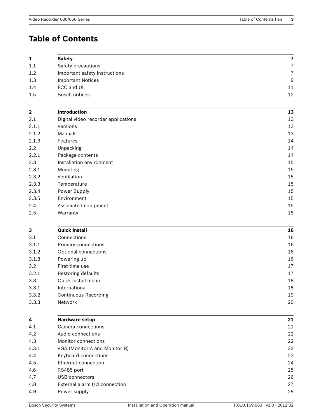 Bosch Appliances 630, 650 operation manual Table of Contents 