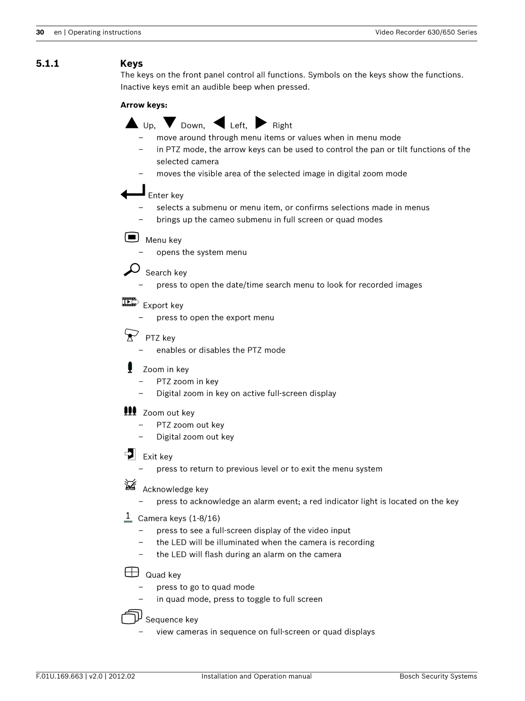 Bosch Appliances 650, 630 operation manual 1Keys, Arrow keys 