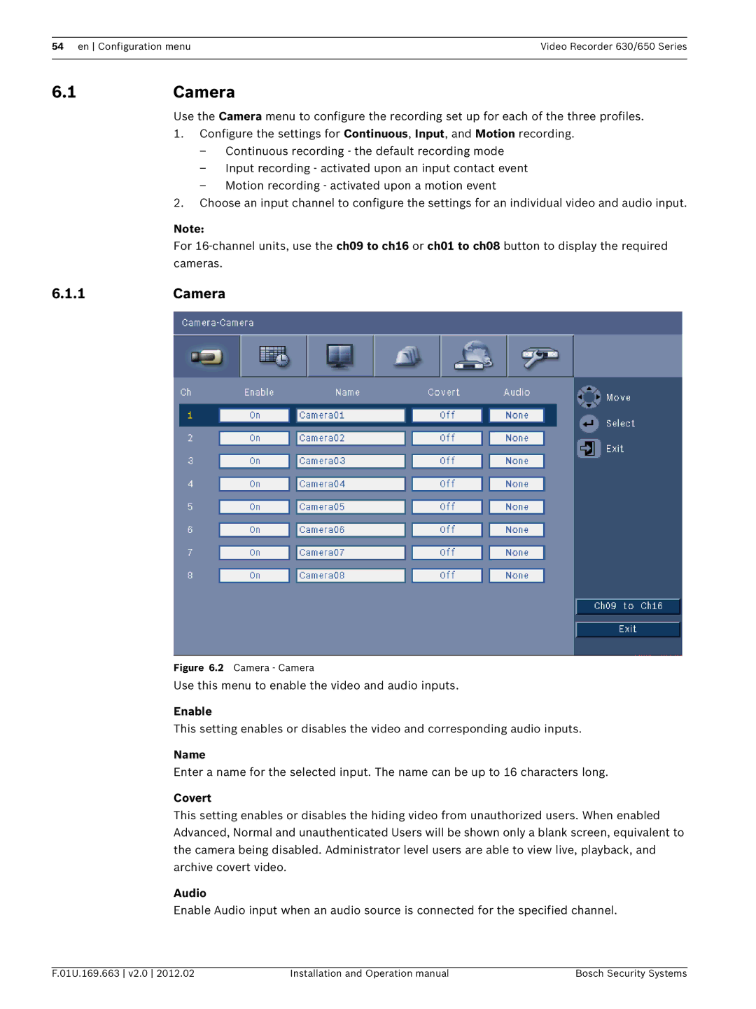 Bosch Appliances 650, 630 operation manual 1Camera 