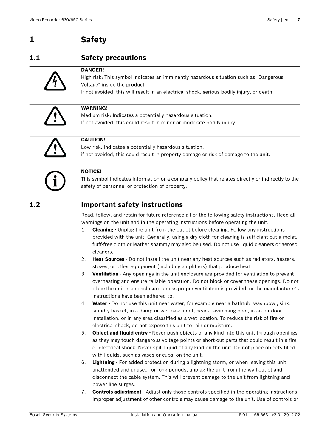 Bosch Appliances 630, 650 operation manual 1Safety, Safety precautions, Important safety instructions 