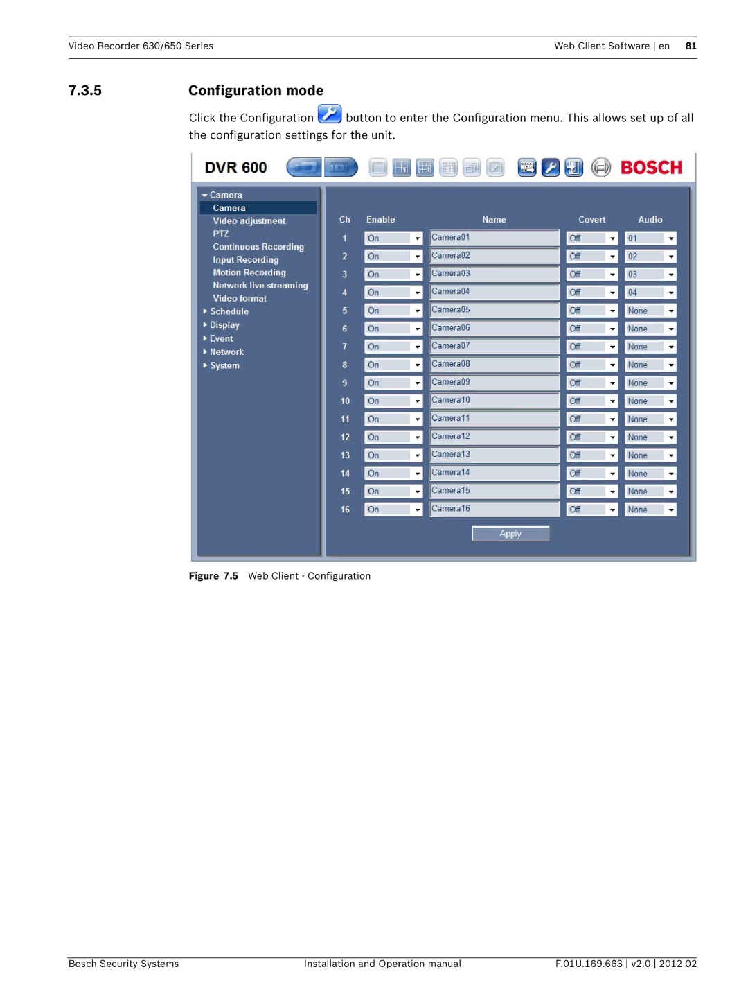 Bosch Appliances 630, 650 operation manual Configuration mode 