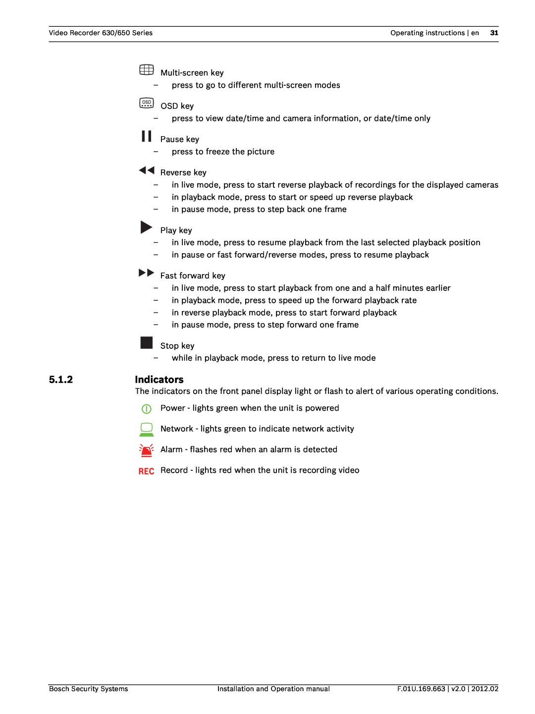 Bosch Appliances 630, 650 operation manual 5.1.2Indicators 