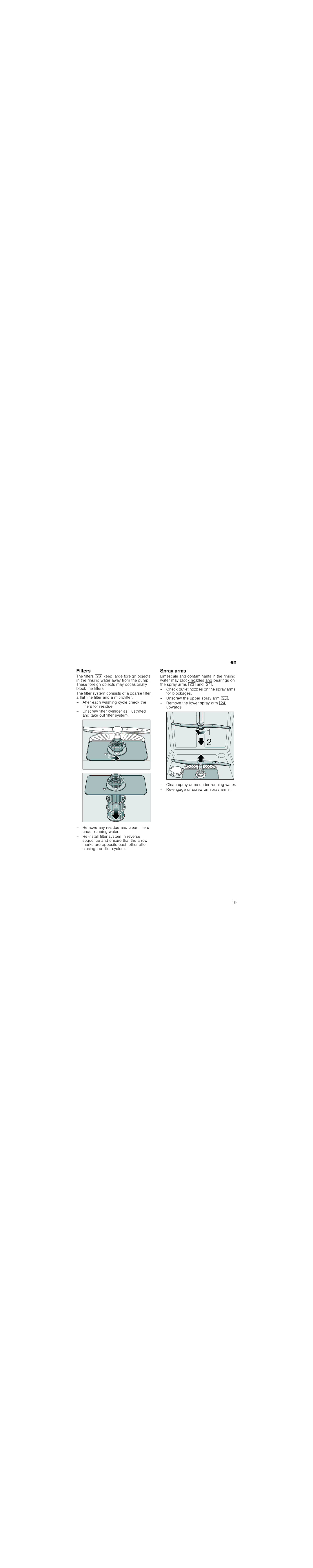 Bosch Appliances 5HVHW, 6WDUW manual Filters, Spray arms 