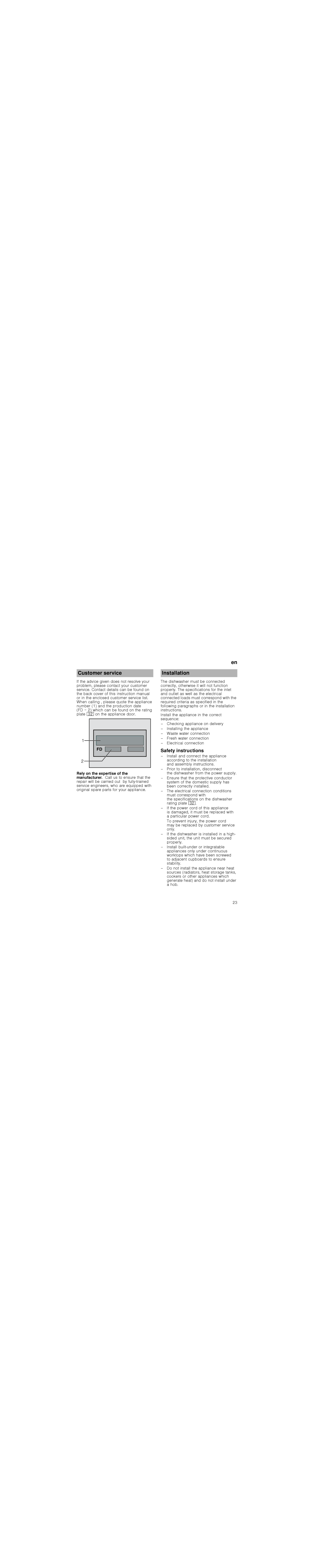 Bosch Appliances 5HVHW, 6WDUW manual Customer service, Installation, Safety instructions 