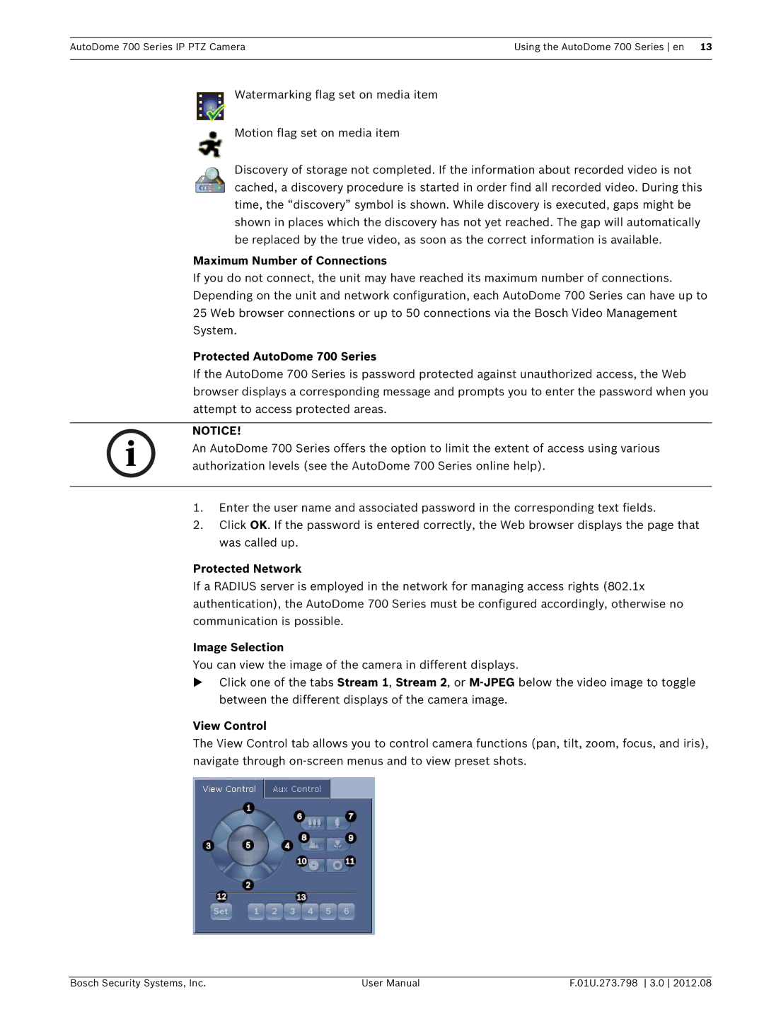 Bosch Appliances Maximum Number of Connections, Protected AutoDome 700 Series, Protected Network, Image Selection 