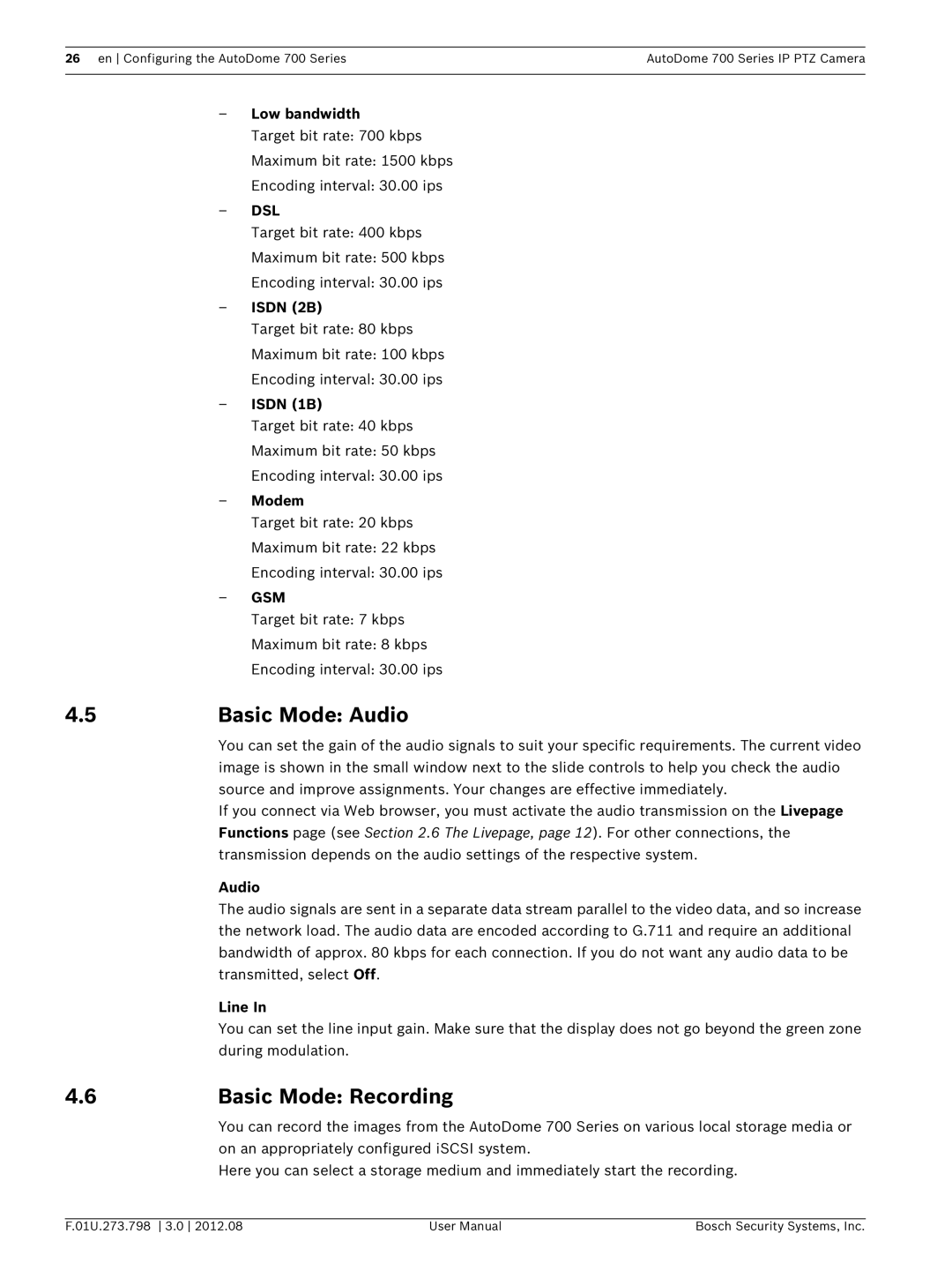 Bosch Appliances 700 user manual Basic Mode Audio, 6Basic Mode Recording 