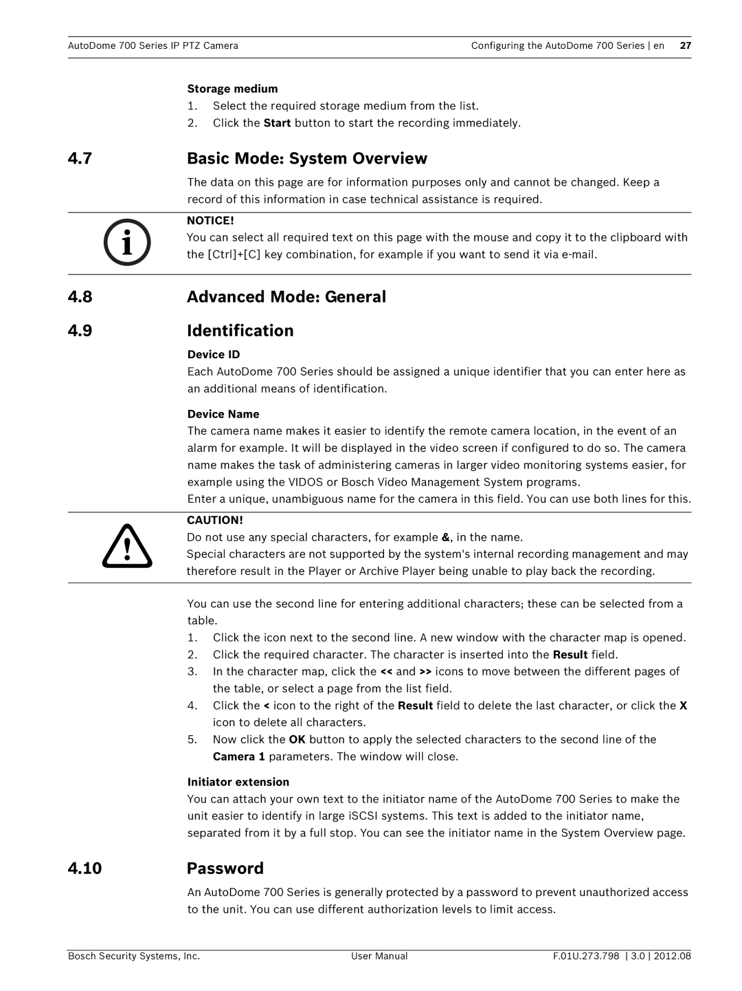 Bosch Appliances 700 user manual Basic Mode System Overview, Advanced Mode General, Identification, Password 