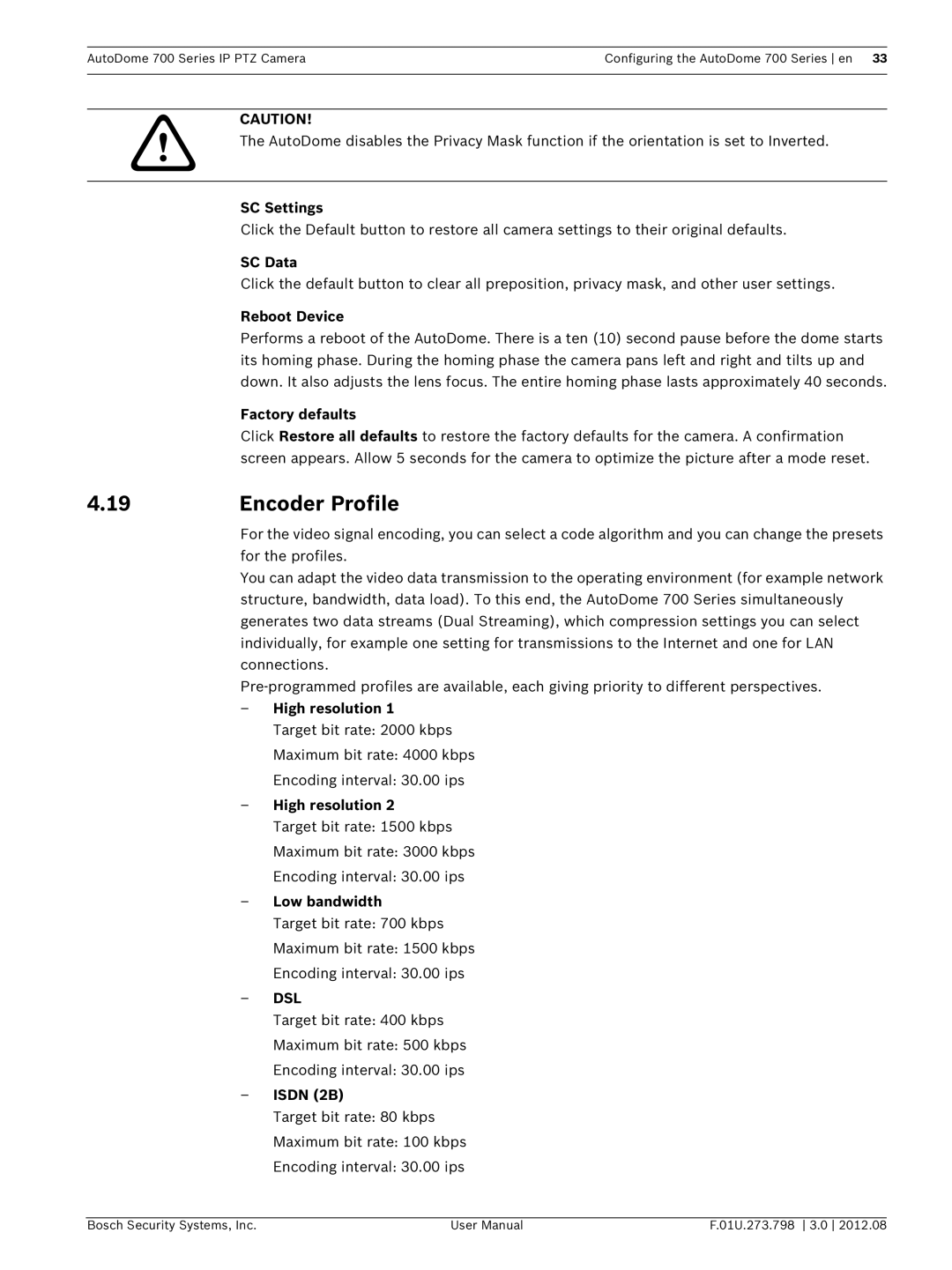 Bosch Appliances 700 user manual Encoder Profile 