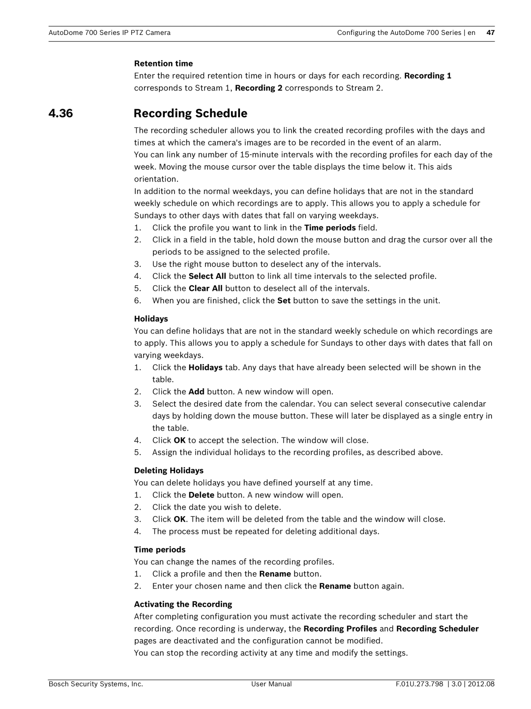 Bosch Appliances 700 user manual Recording Schedule 