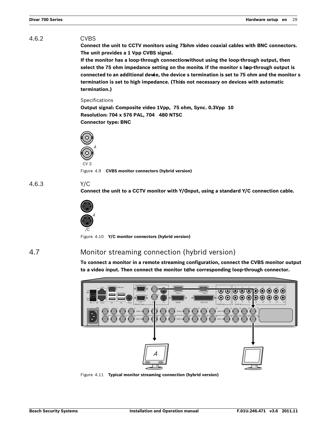 Bosch Appliances 700 operation manual Monitor streaming connection hybrid version, 2CVBS, 3Y/C 