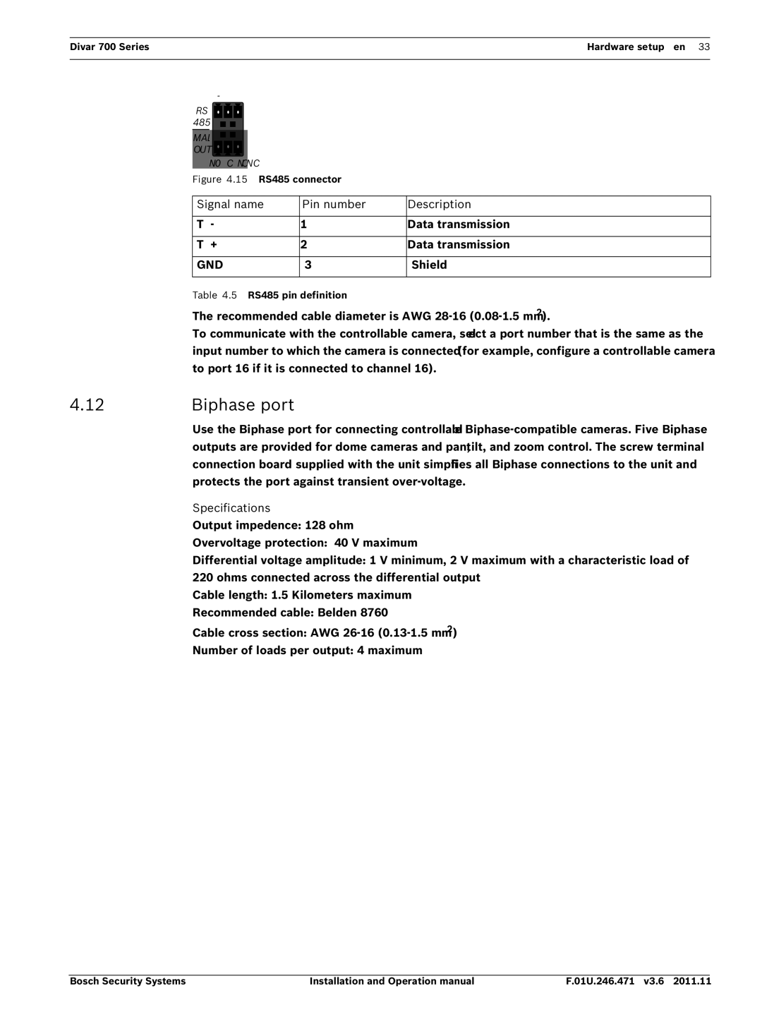 Bosch Appliances 700 operation manual Biphase port, Gnd 