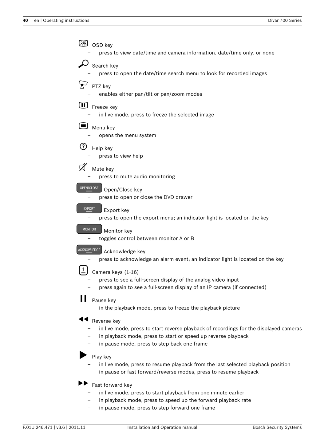 Bosch Appliances operation manual En Operating instructions Divar 700 Series 