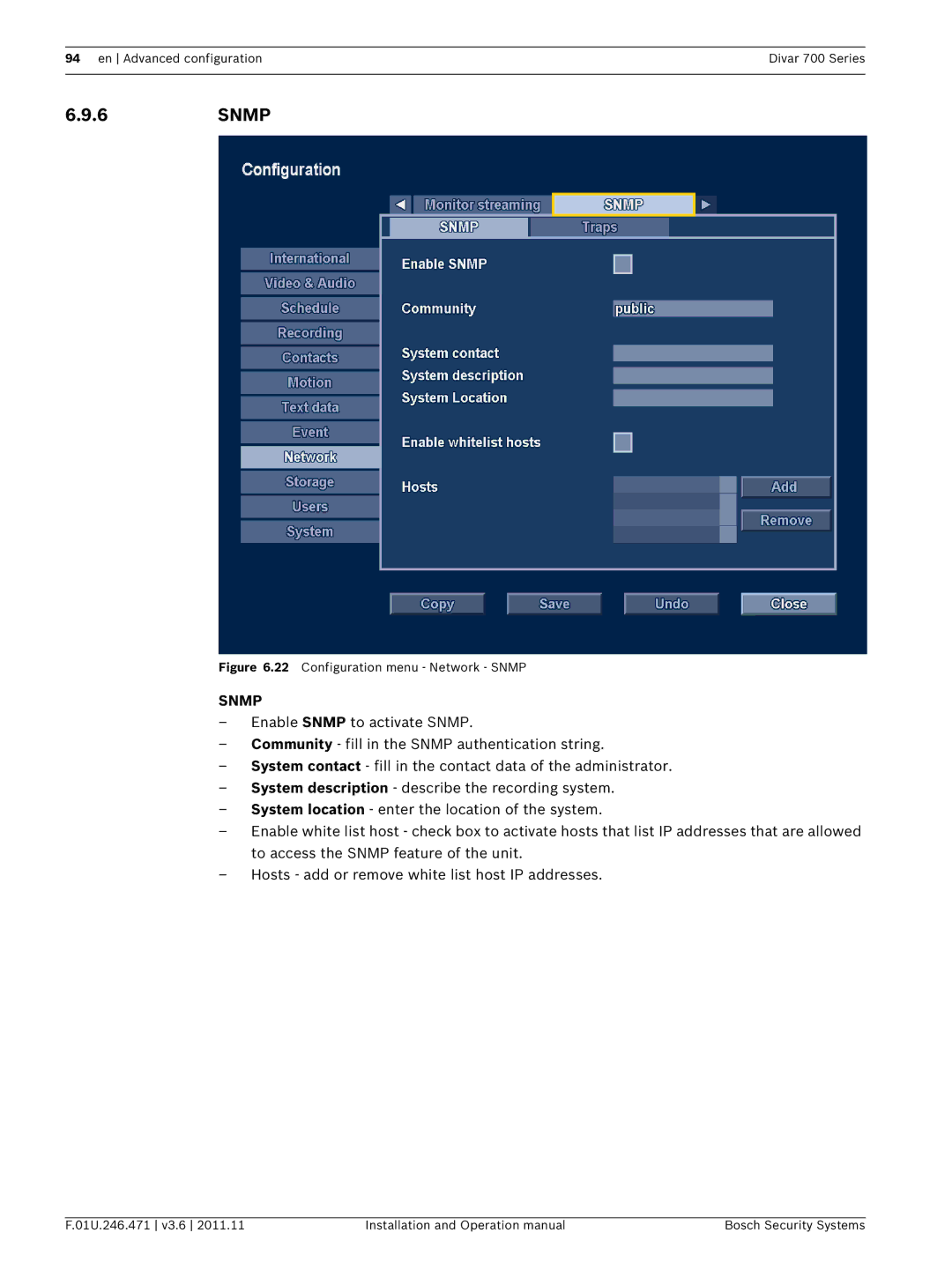 Bosch Appliances 700 operation manual 6SNMP, Snmp 