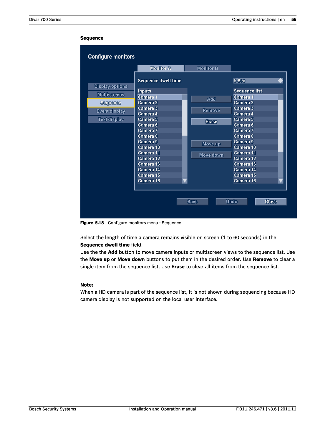 Bosch Appliances Divar 700 Series, Operating instructions | en, 15 Configure monitors menu - Sequence 