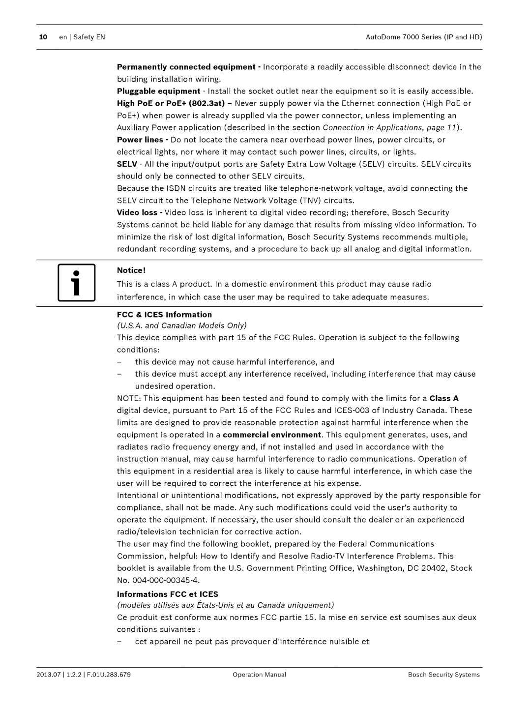 Bosch Appliances 7000 manual FCC & Ices Information, Informations FCC et Ices 