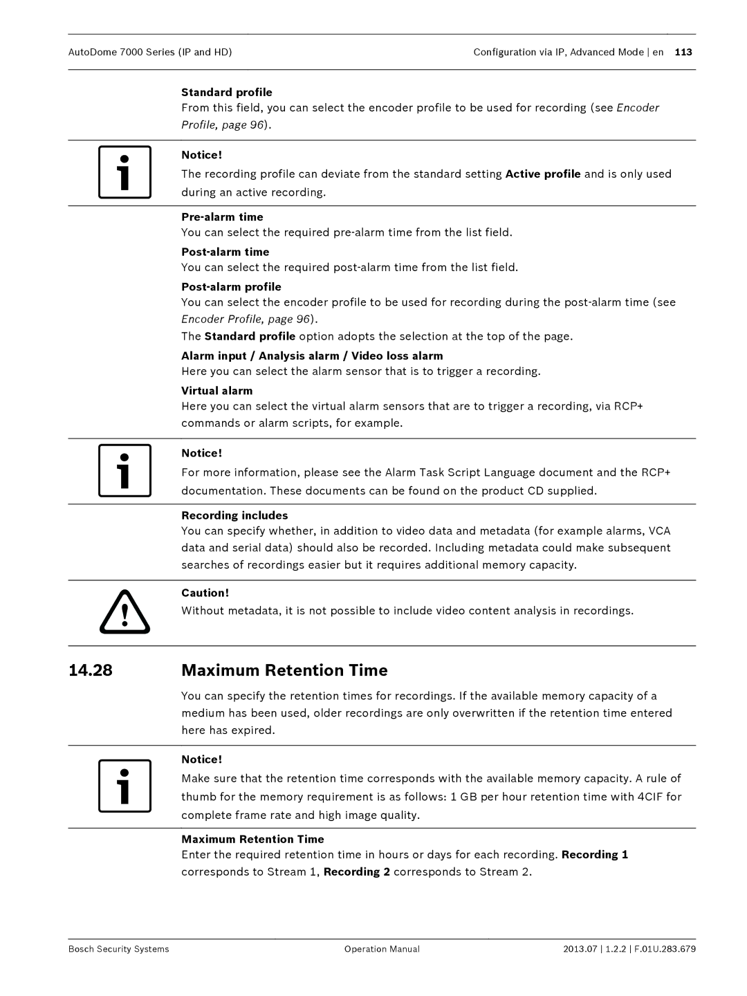 Bosch Appliances 7000 manual Maximum Retention Time 