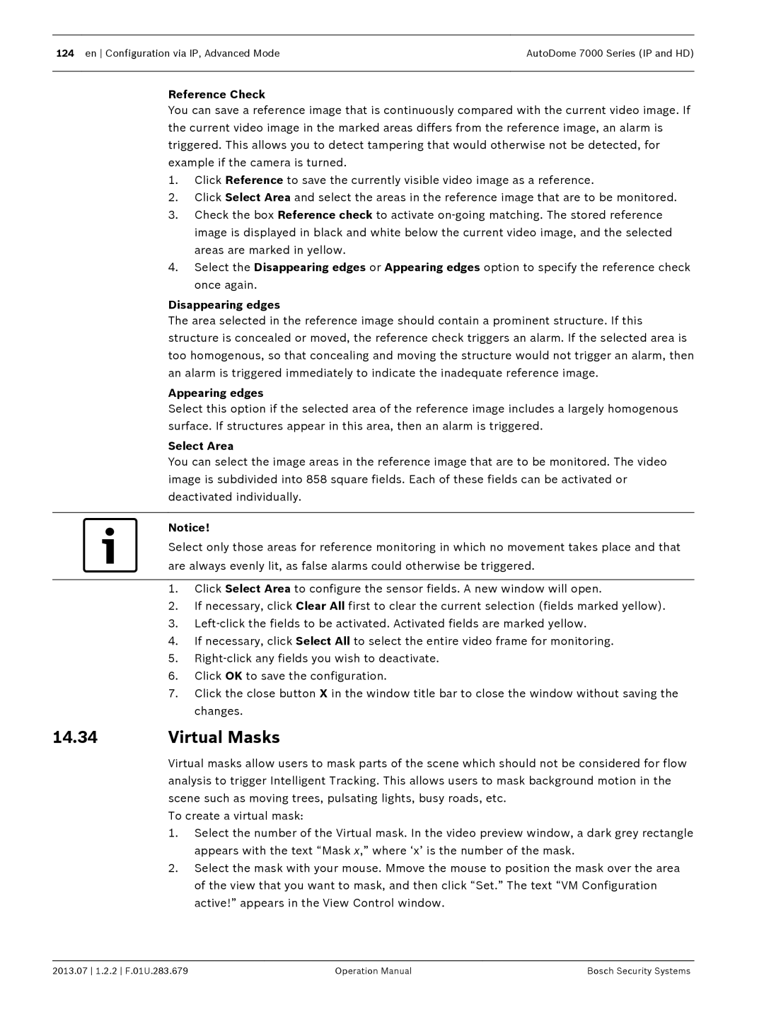 Bosch Appliances 7000 manual Virtual Masks, Reference Check, Disappearing edges, Appearing edges, Select Area 