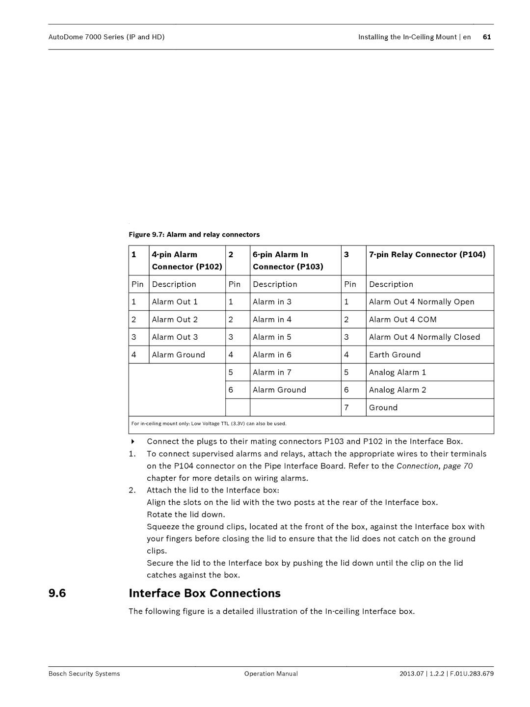 Bosch Appliances 7000 manual Interface Box Connections, Alarm and relay connectors 