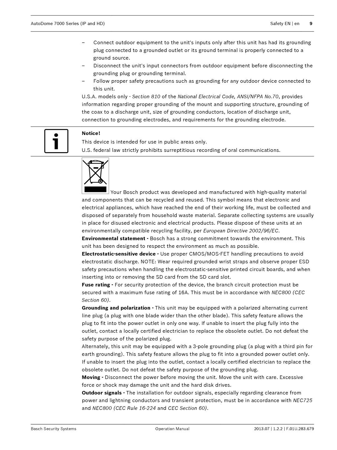 Bosch Appliances manual AutoDome 7000 Series IP and HD Safety EN en 