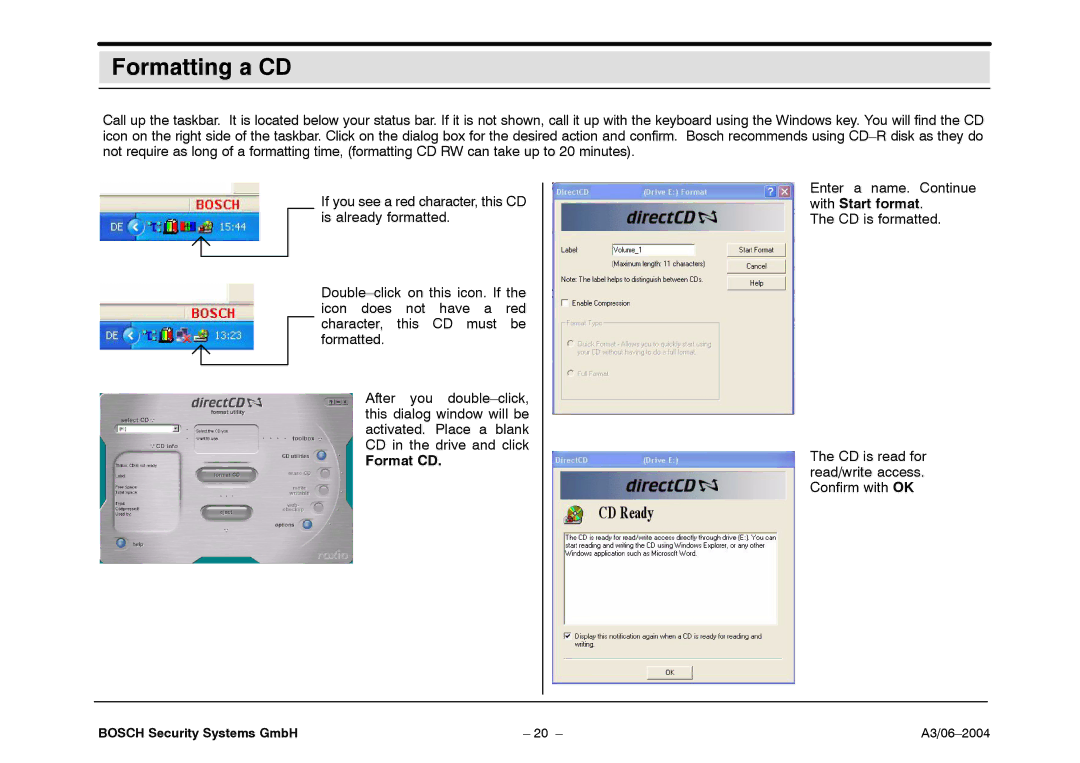 Bosch Appliances 7.x operating instructions Formatting a CD, Format CD 