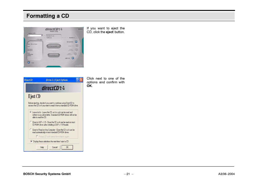 Bosch Appliances 7.x operating instructions Formatting a CD 