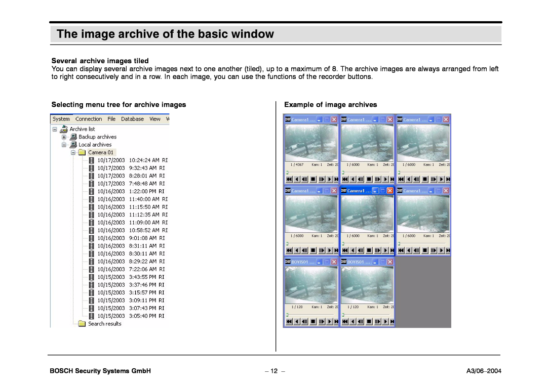 Bosch Appliances 7.x The image archive of the basic window, Several archive images tiled, Example of image archives 