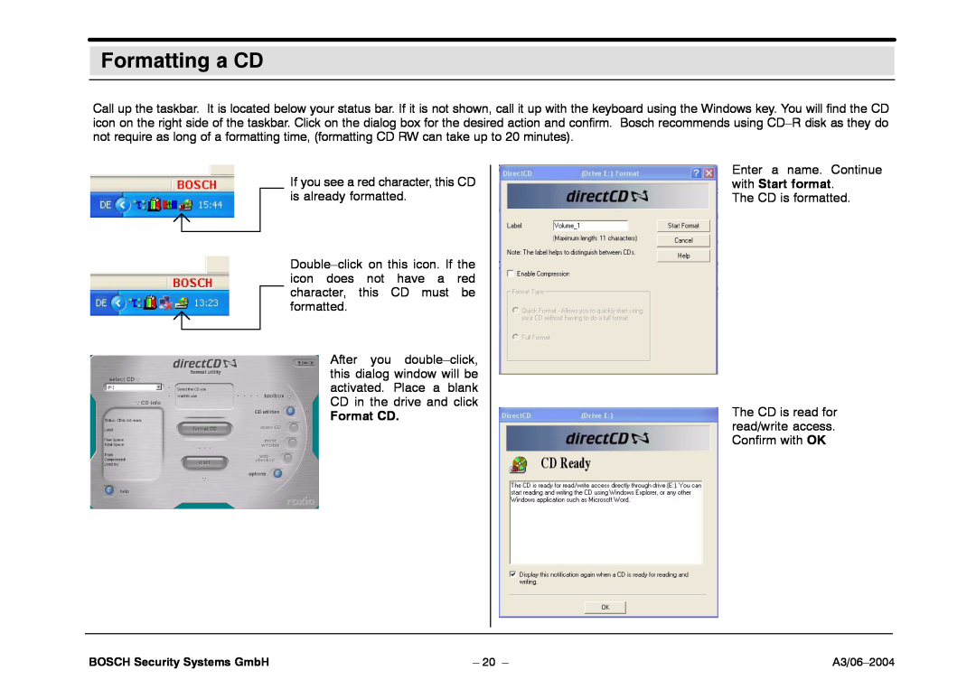 Bosch Appliances 7.x operating instructions Formatting a CD, Format CD 
