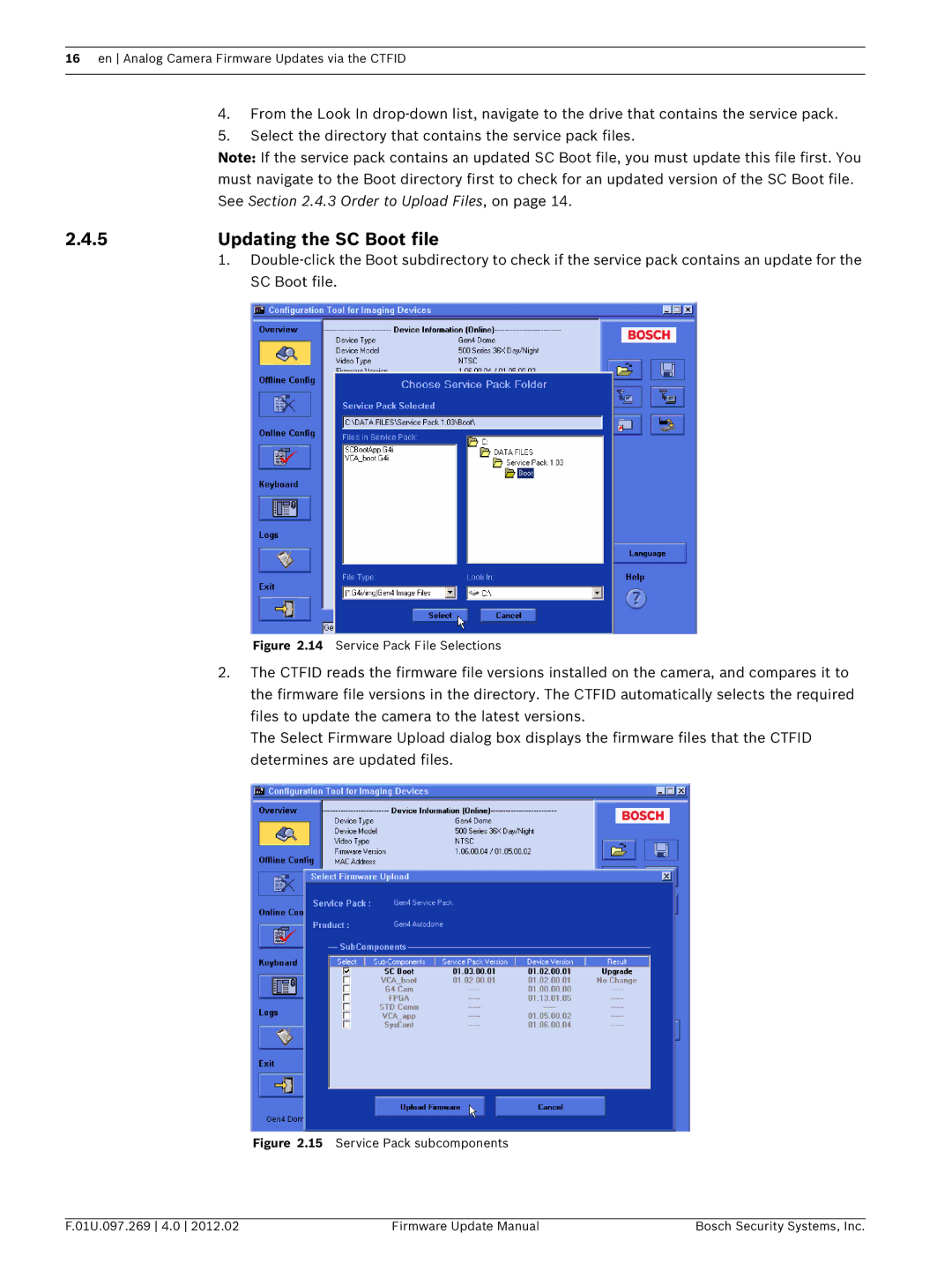 Bosch Appliances 800, 100, 700, 600 user manual 5Updating the SC Boot file, Service Pack File Selections 