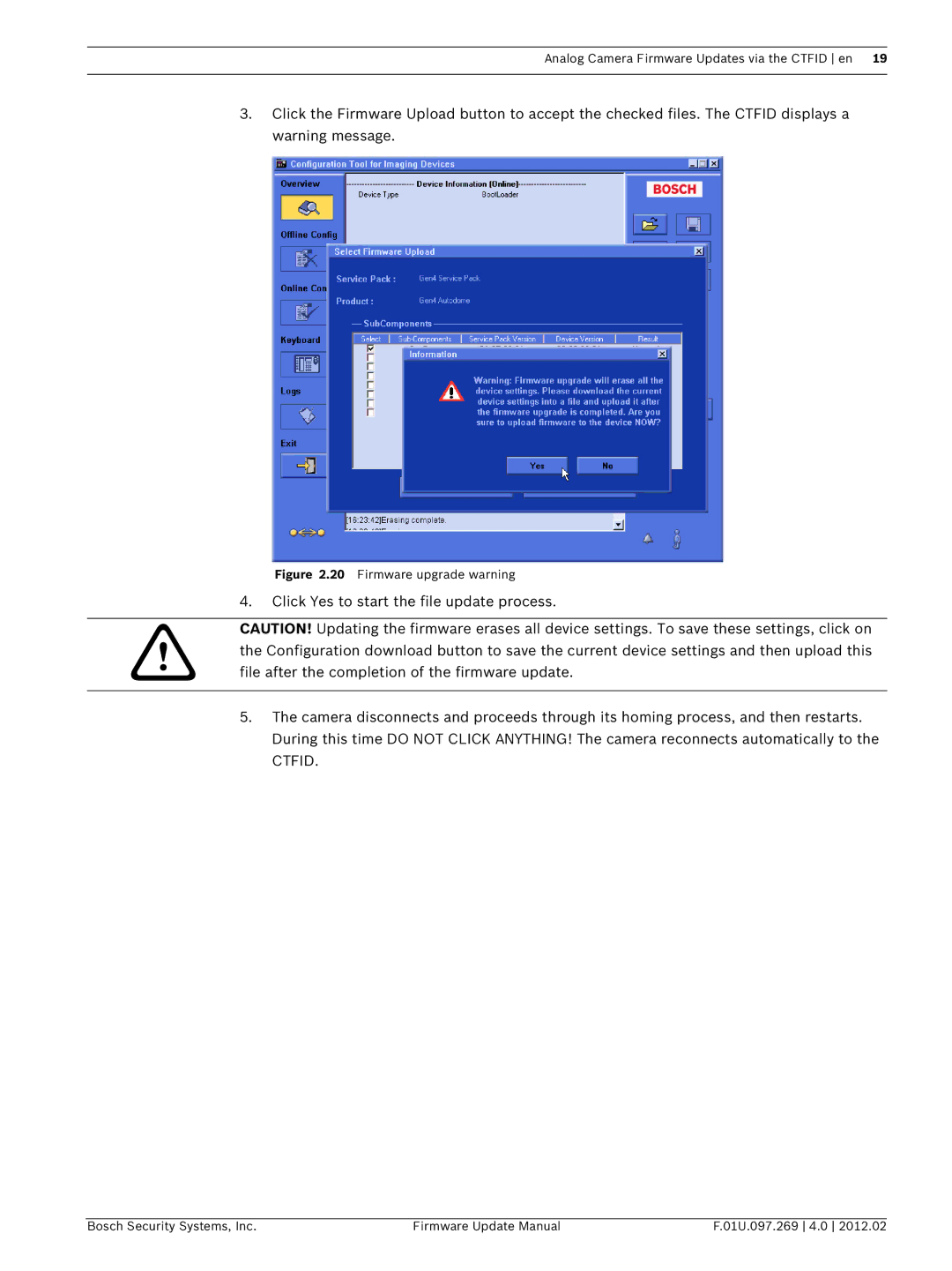 Bosch Appliances 600, 800, 100, 700 user manual Firmware upgrade warning 