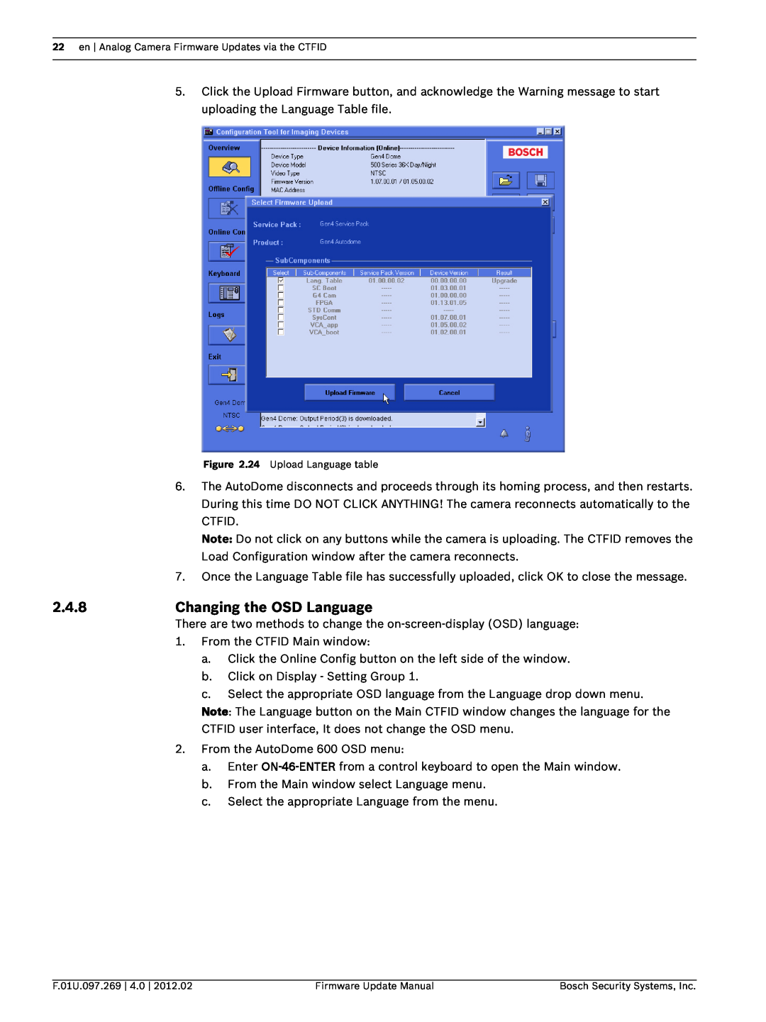 Bosch Appliances 700, 800, 100, 600 user manual 2.4.8, Changing the OSD Language 