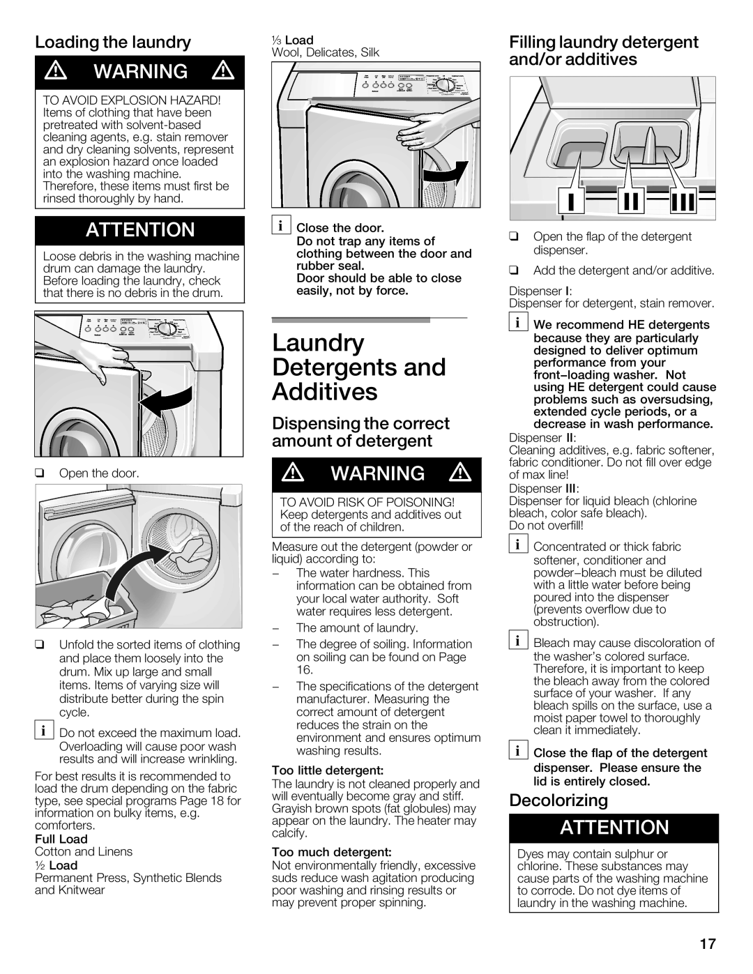 Bosch Appliances 800 Series manual Laundry, Detergents, Additives 