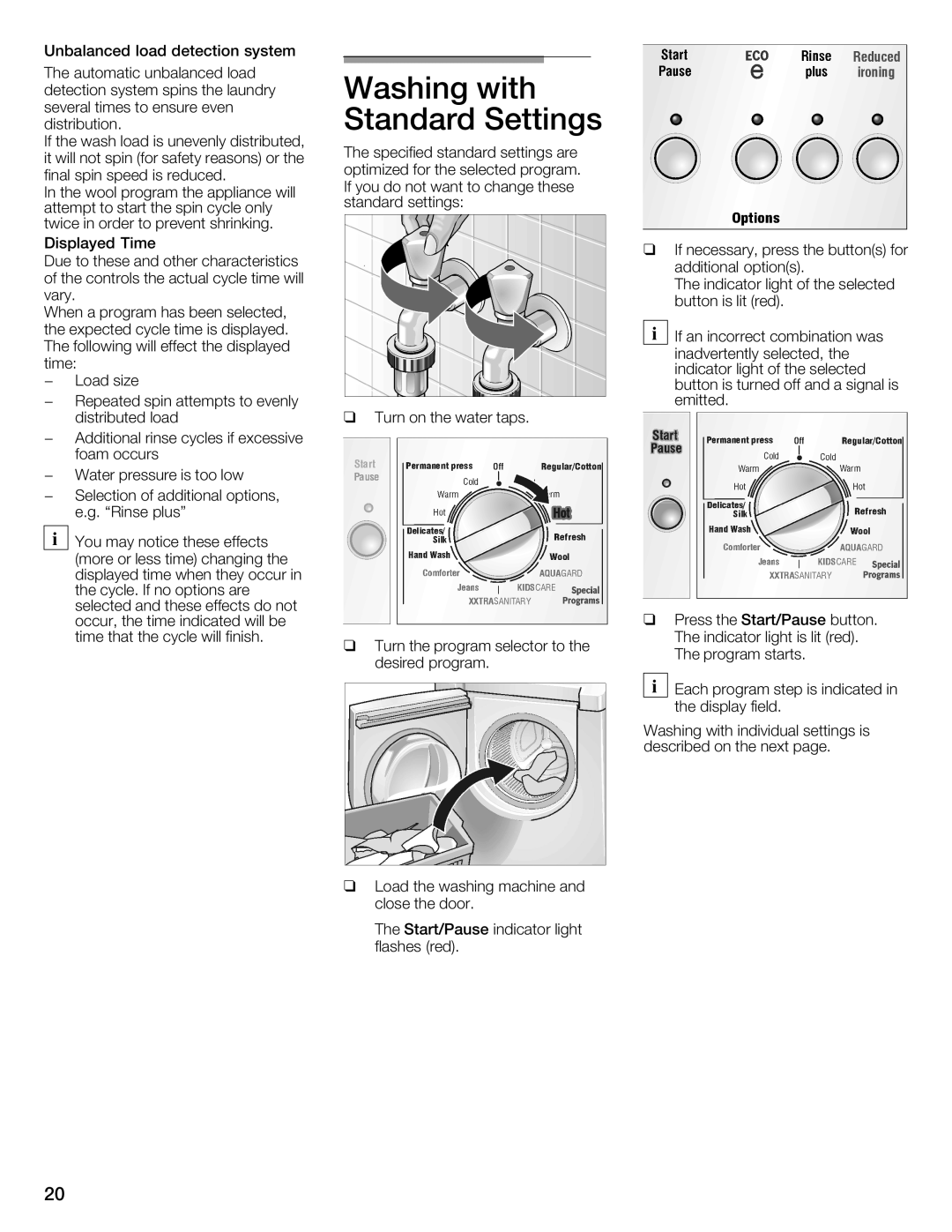 Bosch Appliances 800 Series manual Washing With, Standard Settings 