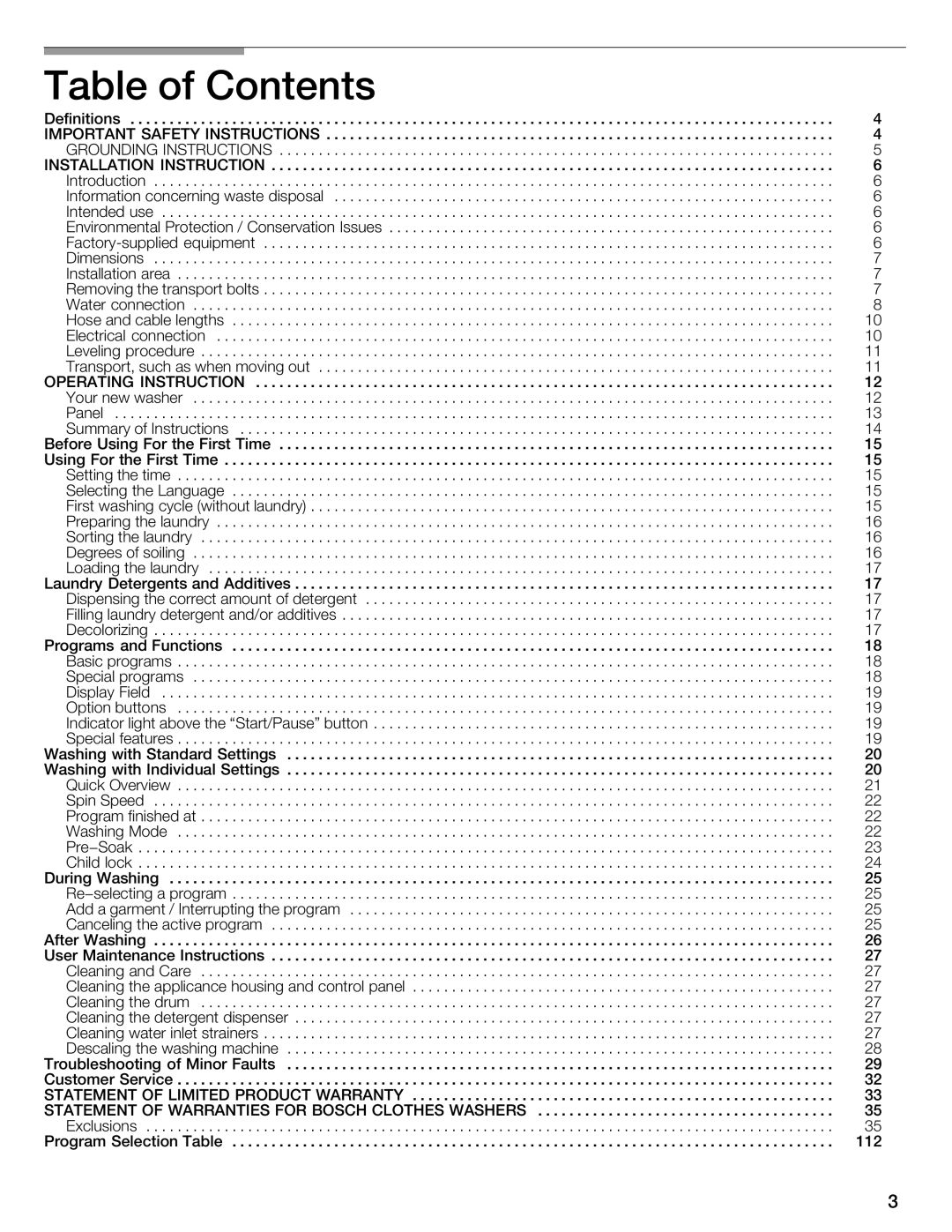 Bosch Appliances 800 Series manual Contents 