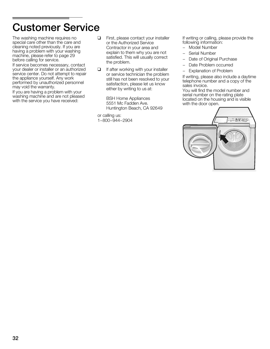 Bosch Appliances 800 Series manual Customer Service, Bsh 