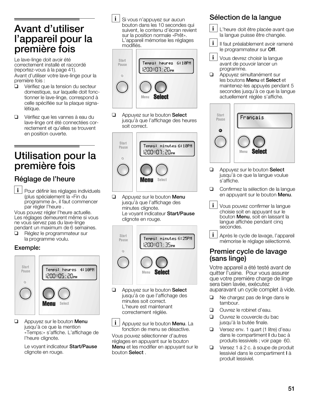 Bosch Appliances 800 Series manual Avant dutiliser lappareil pour la première fois, Utilisation pour la première fois 