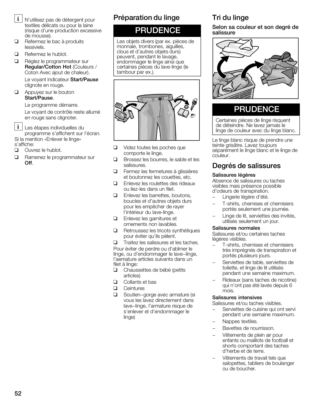 Bosch Appliances 800 Series manual Préparation du linge, Tri du linge, Degrés Salissures 