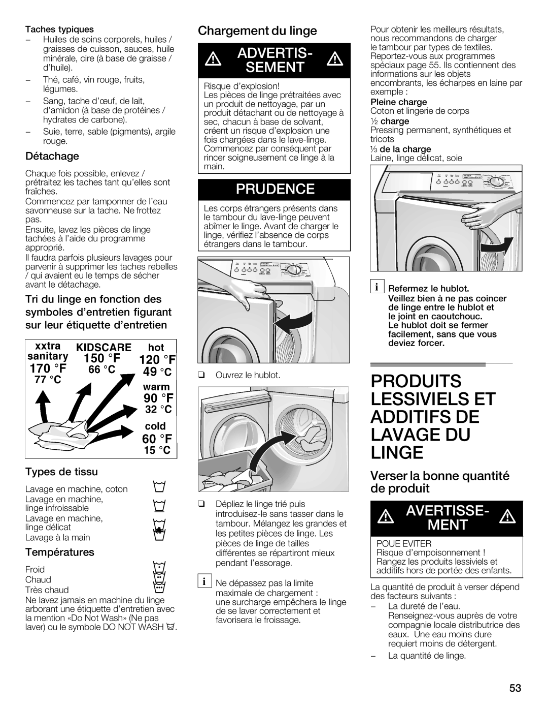 Bosch Appliances 800 Series manual Chargement Linge, Verser la bonne quantité de produit 