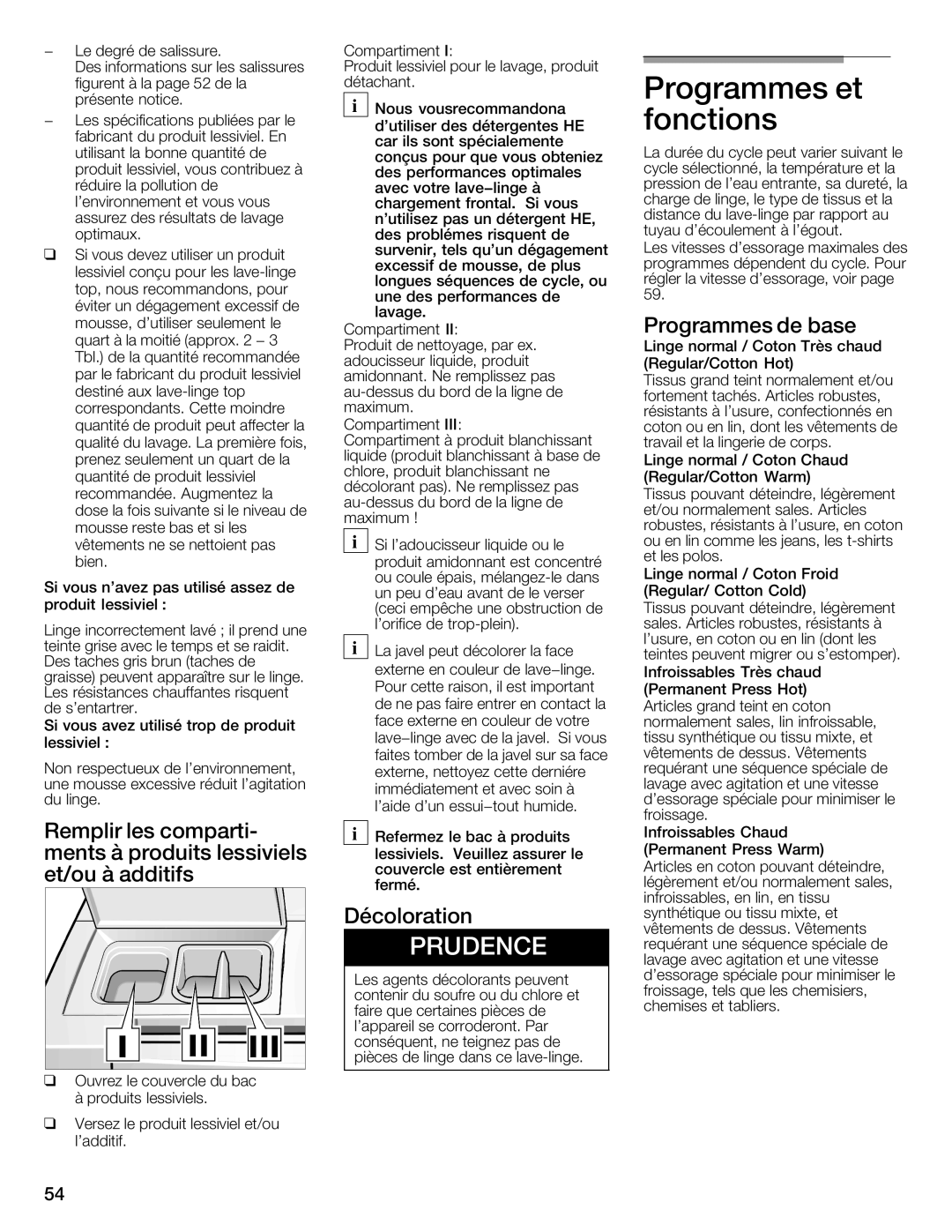 Bosch Appliances 800 Series manual Programmes, Fonctions 