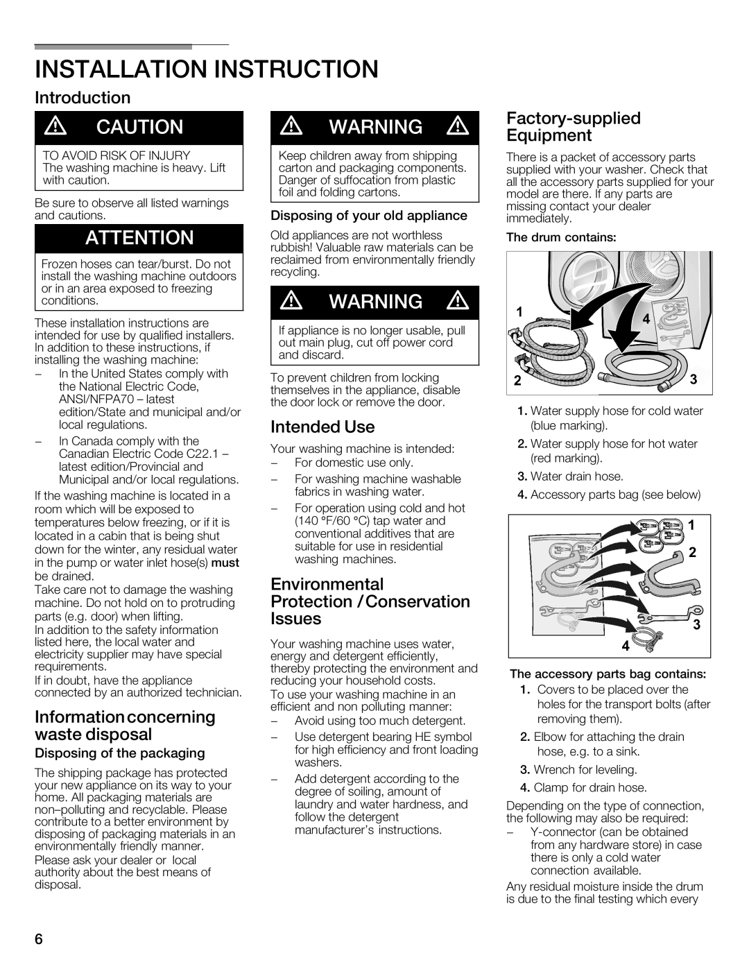 Bosch Appliances 800 Series manual Introduction, Intended Use, Conservation, Information Concerning, Waste Disposal 