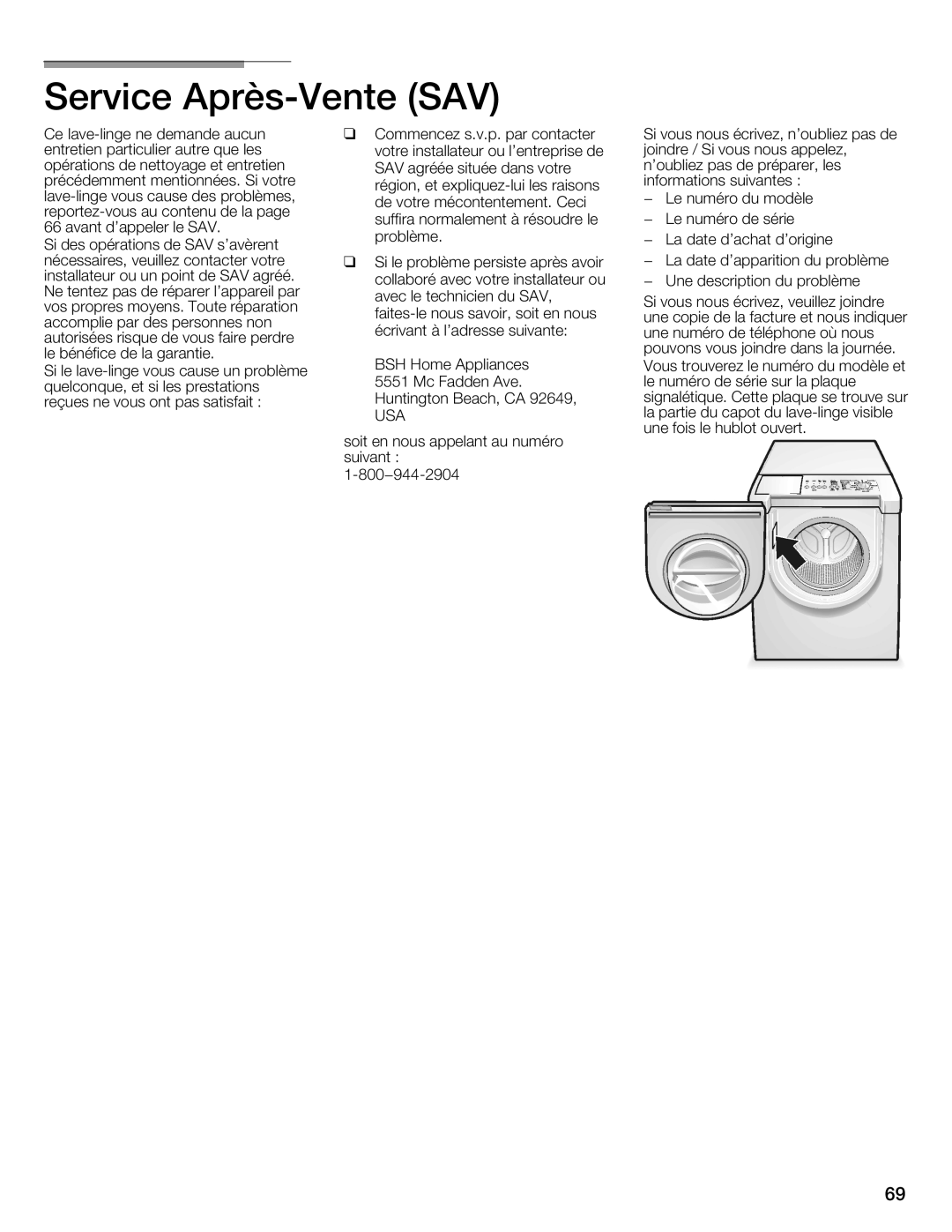 Bosch Appliances 800 Series manual Service AprèscVente, Usa 